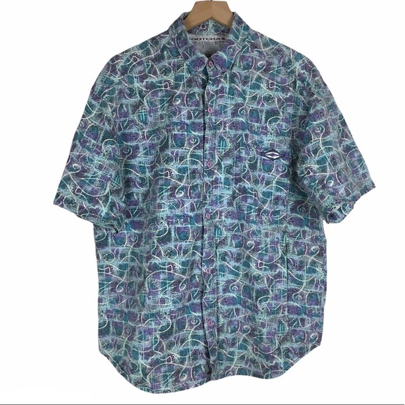 VINTAGE Gotcha Shirt Button Up 80s 90s Skate Surf Retro Tie Dye Geo Size Medium - Picture 7 of 7